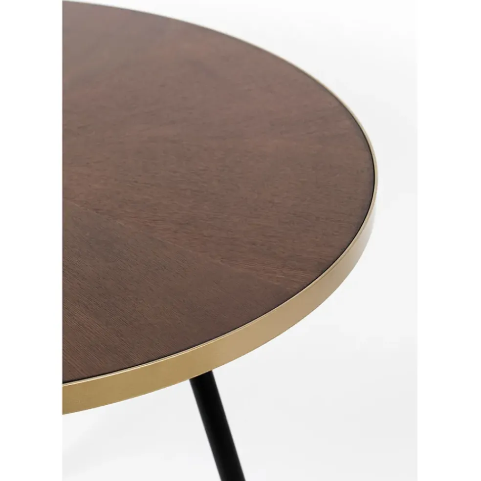 Table à manger ronde en noyer plaqué et métal doré d91cm - Denise