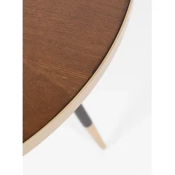 Table à manger ronde en noyer plaqué et métal doré d91cm - Denise