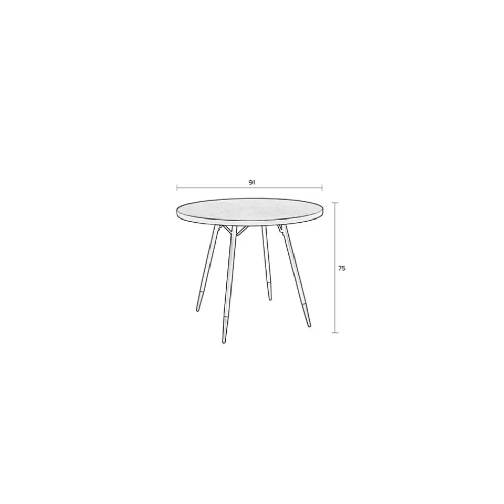 Table à manger ronde en noyer plaqué et métal doré d91cm - Denise