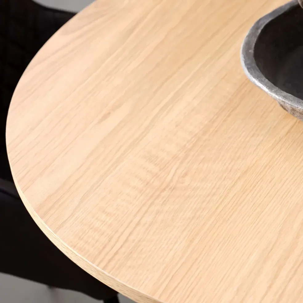 Table à manger ronde en placage chêne naturel d120cm - nola