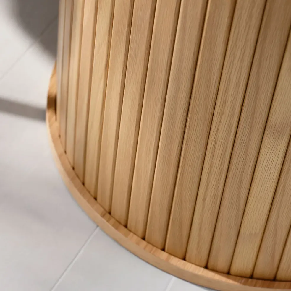Table à manger ronde en placage chêne naturel d120cm - nola