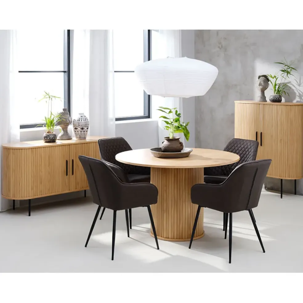 Table à manger ronde en placage chêne naturel d120cm - nola
