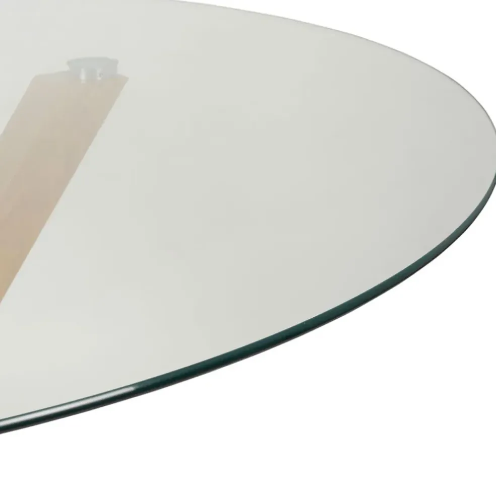 Table à manger ronde en verre trempé et métal naturel d119cm - Adela
