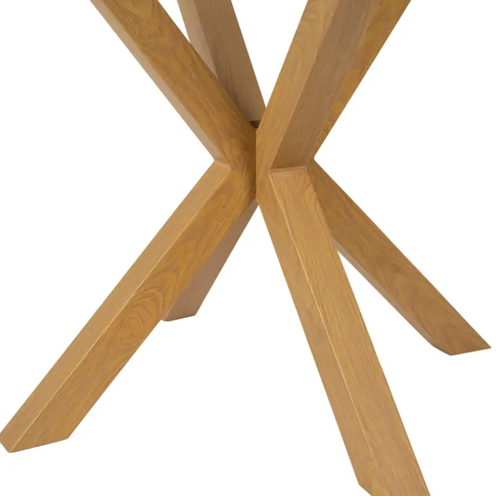 Table à manger ronde en verre trempé et métal naturel d119cm - Adela