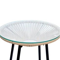 Table bar extérieur rond en fer et verre beige et noir d61cm - Baleares