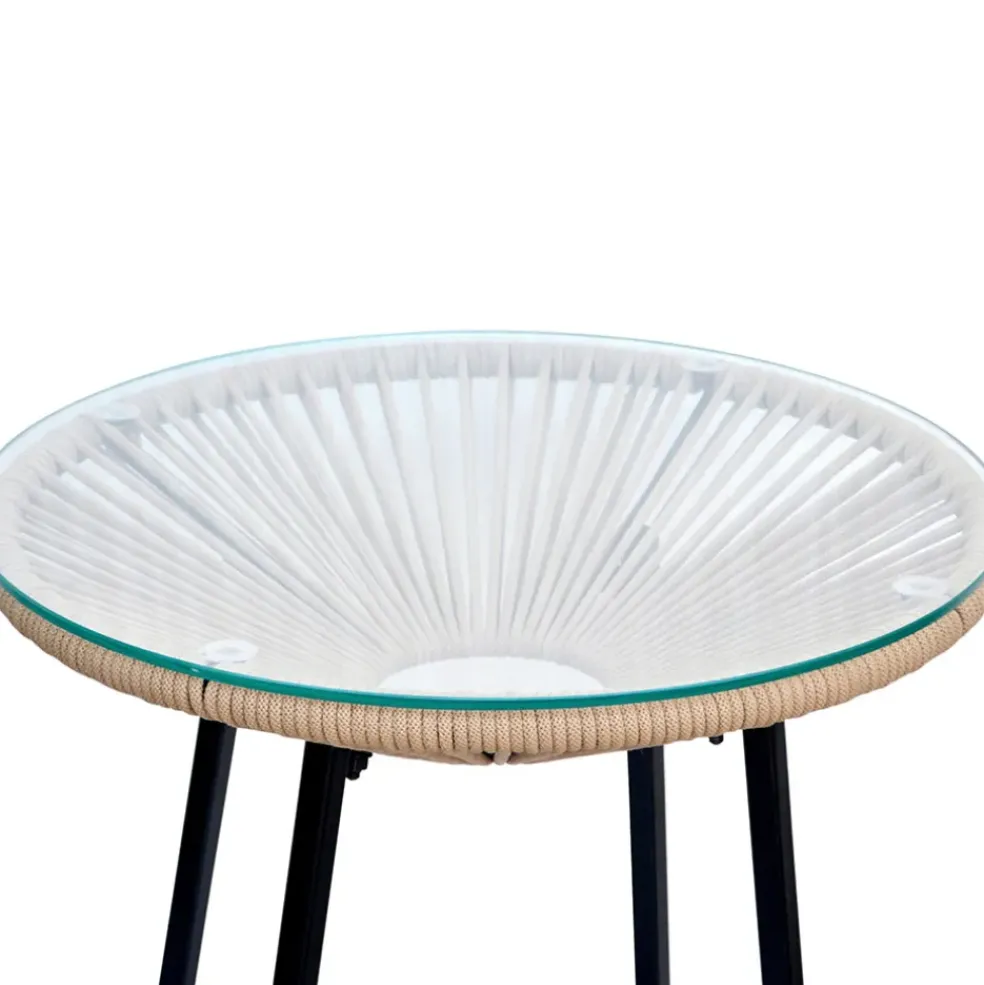 Table bar extérieur rond en fer et verre beige et noir d61cm - Baleares
