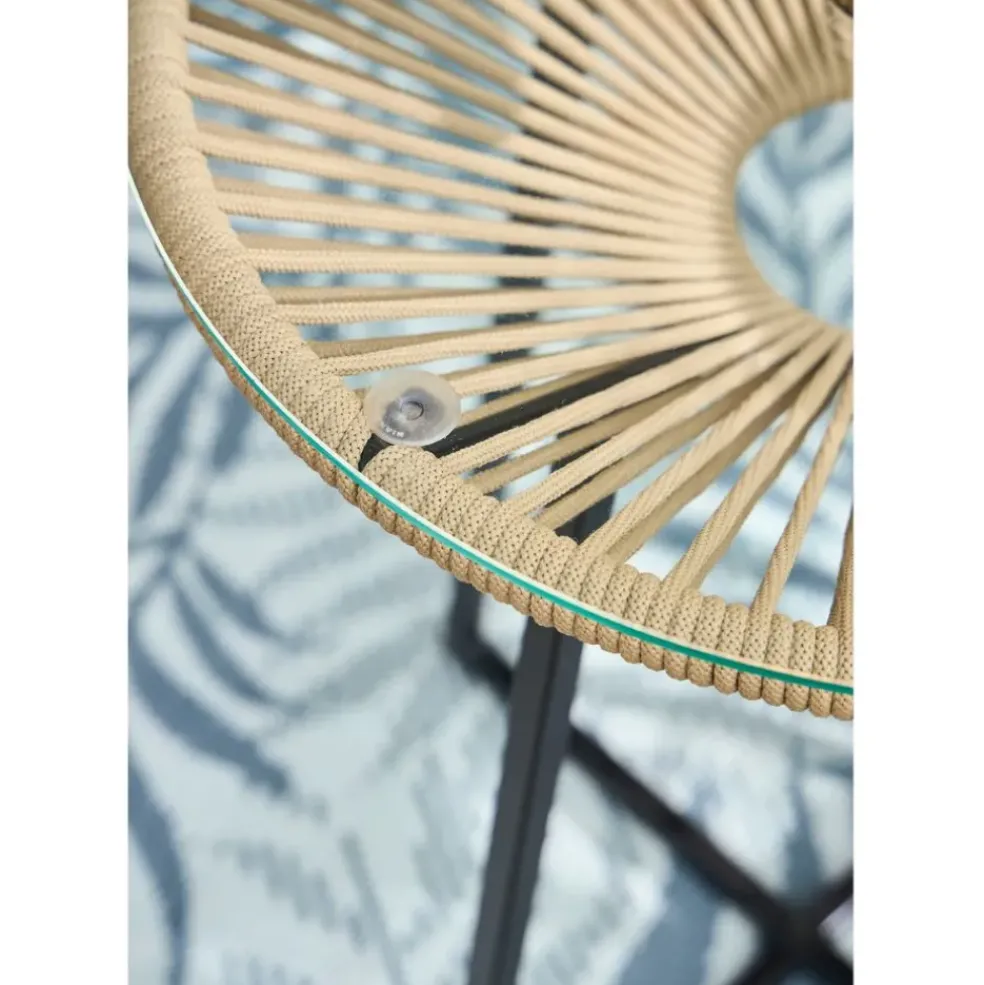 Table bar extérieur rond en fer et verre beige et noir d61cm - Baleares