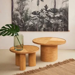 Table basse 3 pieds en bambou et sapin naturel d55xh35cm - Saori