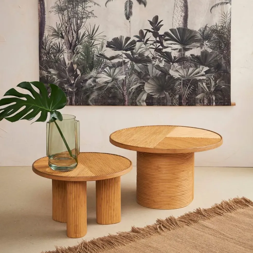 Table basse 3 pieds en bambou et sapin naturel d55xh35cm - Saori