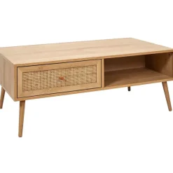 Table basse avec tiroir en bois et cannage L110cm - Baia