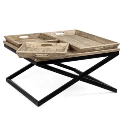Table basse carrée avec plateaux en manguier et fer noir L120cm - Noe