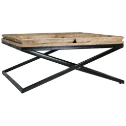 Table basse carrée avec plateaux en manguier et fer noir L120cm - Noe