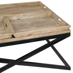 Table basse carrée avec plateaux en manguier et fer noir L120cm - Noe