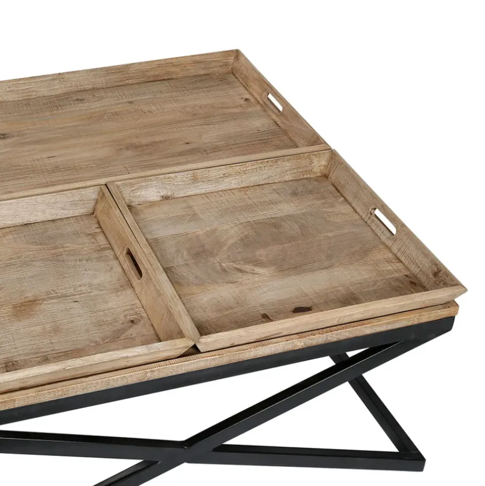 Table basse carrée avec plateaux en manguier et fer noir L120cm - Noe