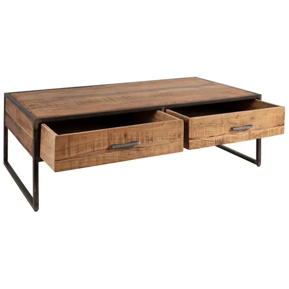 Table basse en acacia et fer noir 120x60cm - Factory