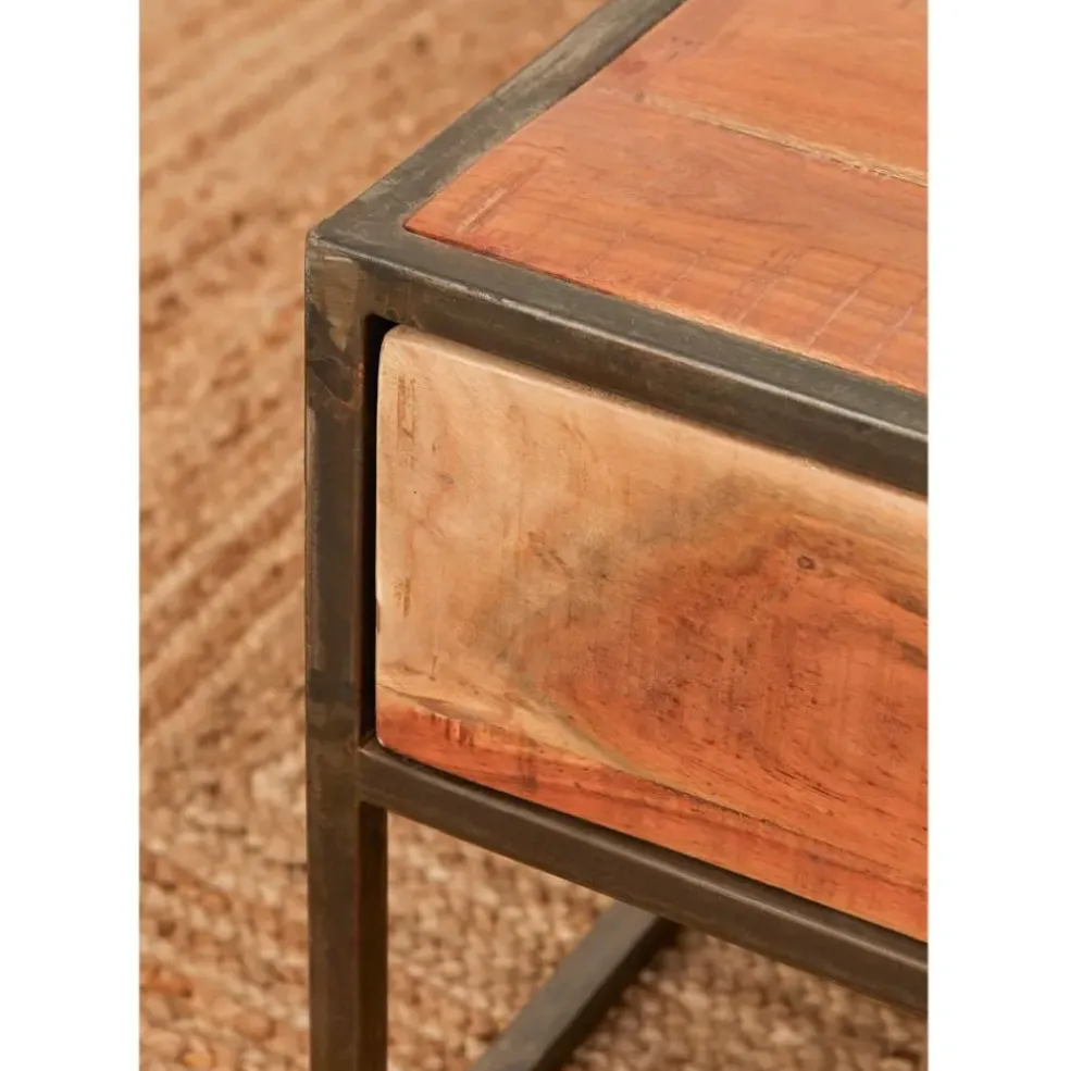 Table basse en acacia et fer noir 120x60cm - Factory