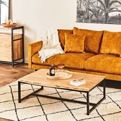 Table basse en acacia et pieds en fer noir - Brooklyn