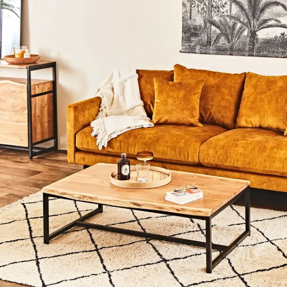 Table basse en acacia et pieds en fer noir - Brooklyn