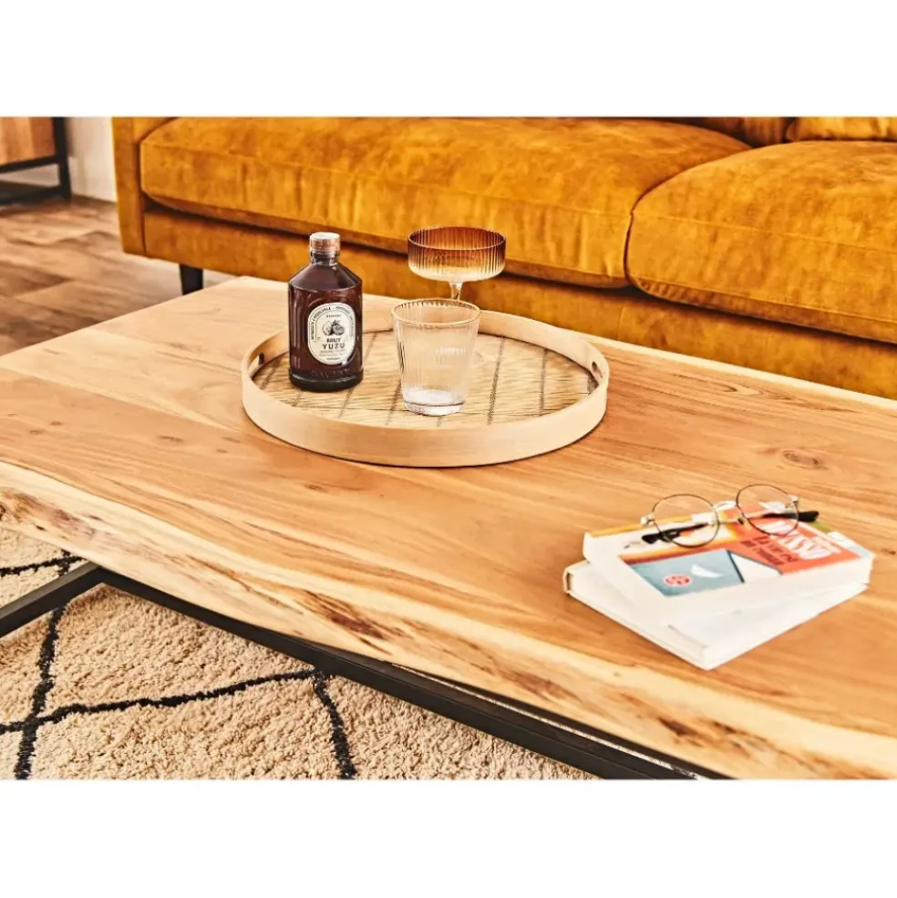 Table basse en acacia et pieds en fer noir - Brooklyn
