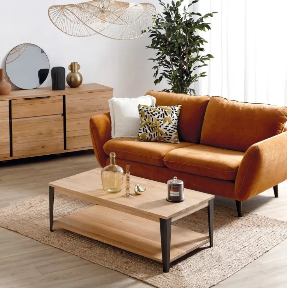 Table basse en chêne massif et pieds acier L120cm - Manny