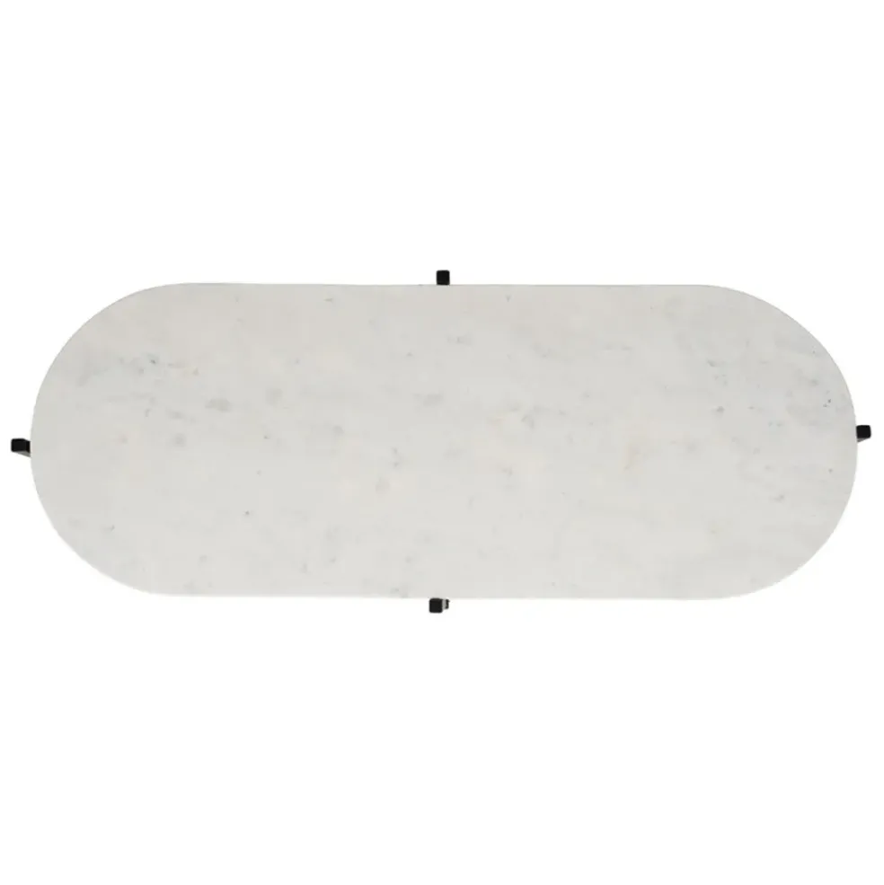 Table basse en marbre et fer blanc et noir 100x40cm - Eskela