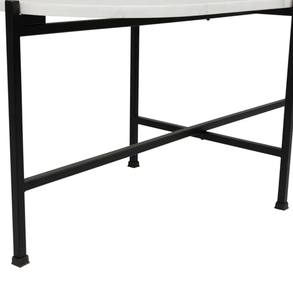 Table basse en marbre et fer blanc et noir 100x40cm - Eskela