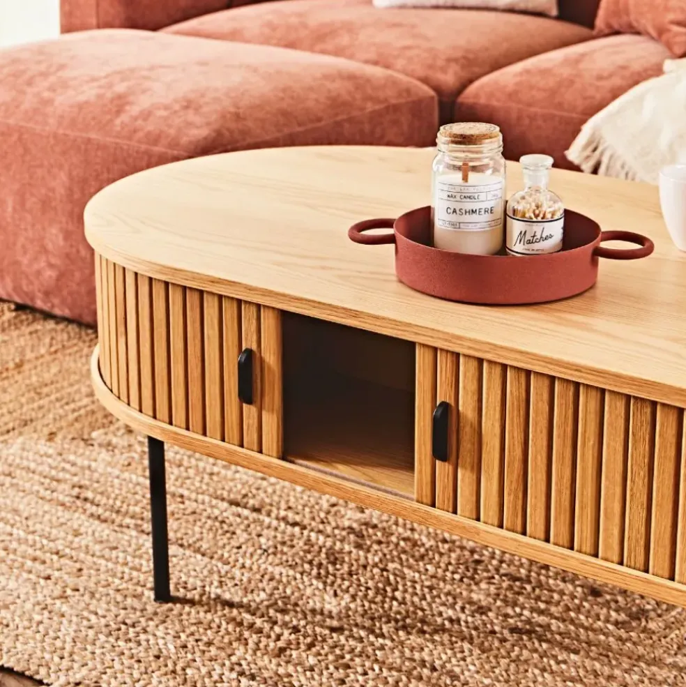 Table basse en placage chêne naturel 120x60 cm - nola