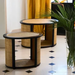 Table basse en rotin et sapin naturel et noir - Balamea