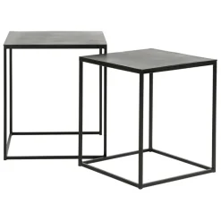 Table basse gigogne carrée (lot de 2) en aluminium et fer noir - Felia
