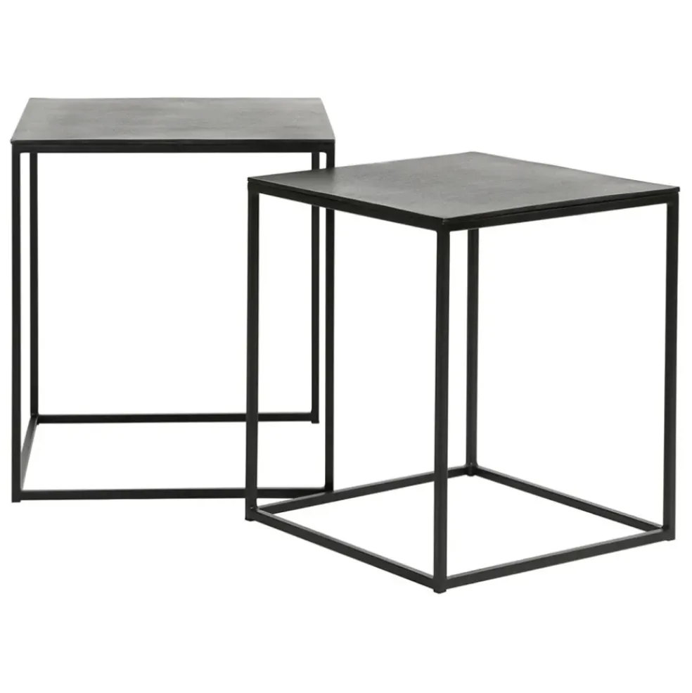 Table basse gigogne carrée (lot de 2) en aluminium et fer noir - Felia
