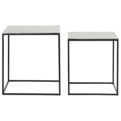 Table basse gigogne carrée (lot de 2) en aluminium et fer argenté - Felia