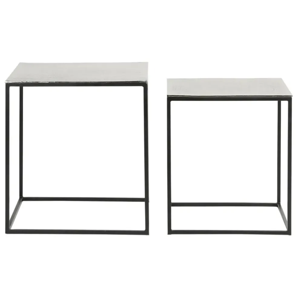 Table basse gigogne carrée (lot de 2) en aluminium et fer argenté - Felia
