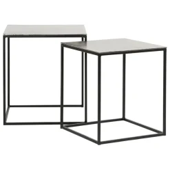 Table basse gigogne carrée (lot de 2) en aluminium et fer argenté - Felia