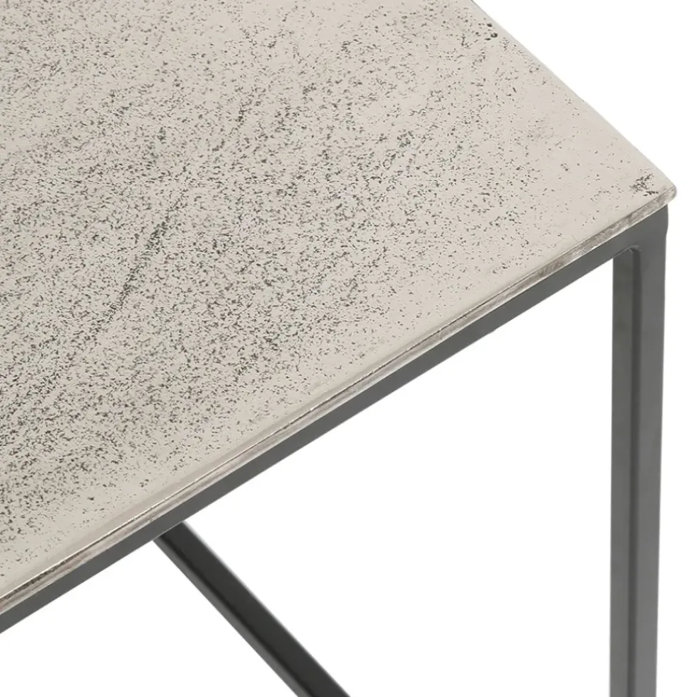 Table basse gigogne carrée (lot de 2) en aluminium et fer argenté - Felia