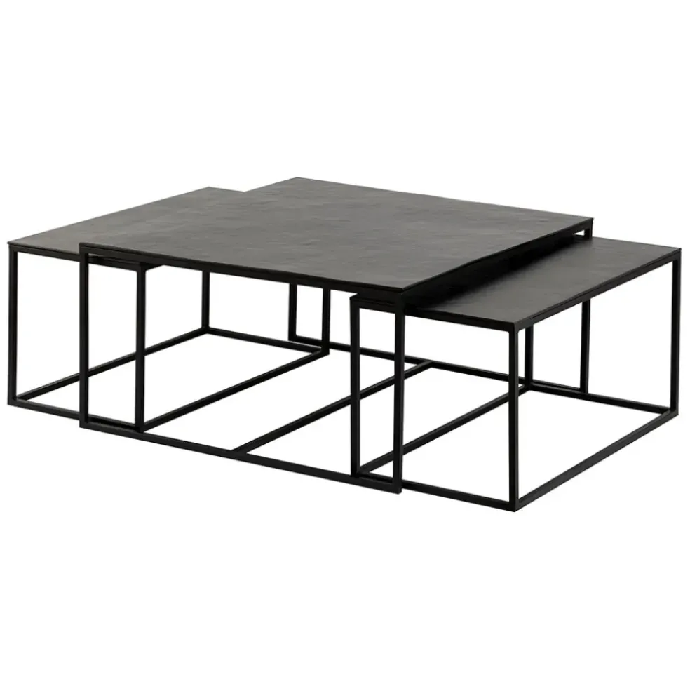 Table basse gigogne carrée (lot de 3) en fer noir - Felia