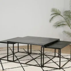 Table basse gigogne carrée (lot de 3) en fer noir - Felia