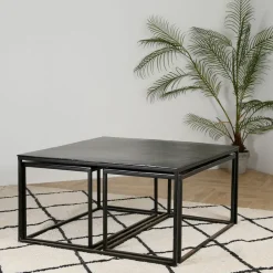 Table basse gigogne carrée (lot de 3) en fer noir - Felia