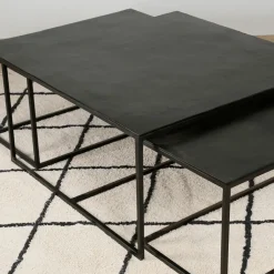 Table basse gigogne carrée (lot de 3) en fer noir - Felia