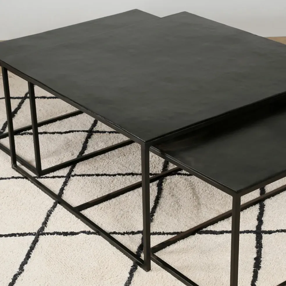 Table basse gigogne carrée (lot de 3) en fer noir - Felia