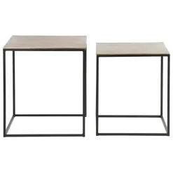 Table basse gigogne carrée (lot de 2) en aluminium et fer doré - Felia