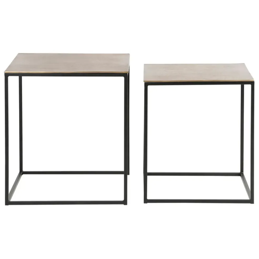 Table basse gigogne carrée (lot de 2) en aluminium et fer doré - Felia