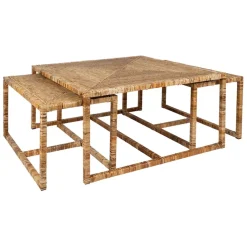 Table basse gigogne (lot de 3) en rotin naturel et fer - Pasil