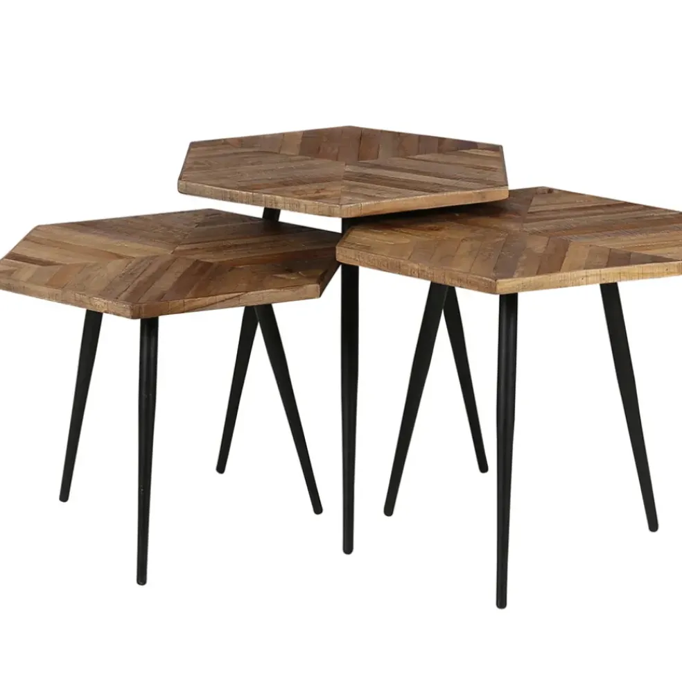 Table basse gigogne (lot de 3) en teck et métal - Woody