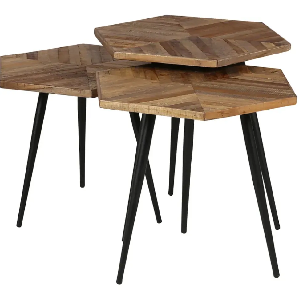 Table basse gigogne (lot de 3) en teck et métal - Woody