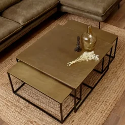 Table basse gigogne (lot de 3) en fer doré - Félia
