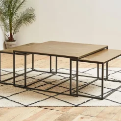 Table basse gigogne (lot de 3) en fer doré - Félia