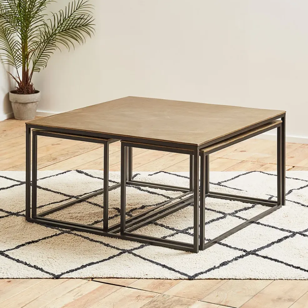 Table basse gigogne (lot de 3) en fer doré - Félia