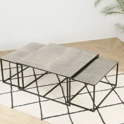 Table basse gigogne (lot de 3) en fer argenté - Félia