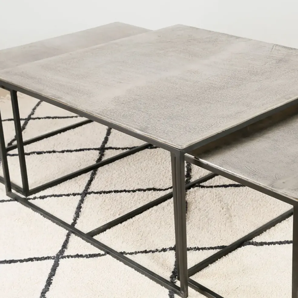 Table basse gigogne (lot de 3) en fer argenté - Félia