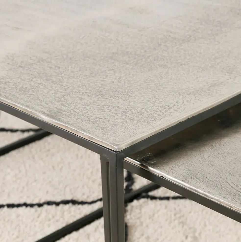Table basse gigogne (lot de 3) en fer argenté - Félia